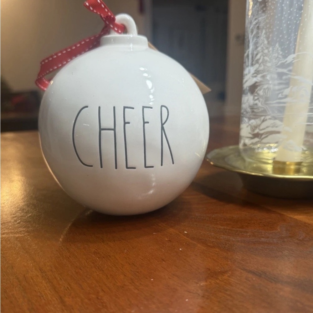 Rae Dunn White “CHEER" Christmas Tabletop Ornament Ball New With Tags